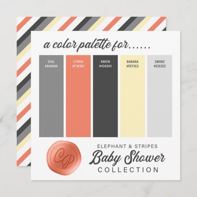 Invitation Palette couleur Baby shower orange gris jaune (Devant / Derrière)