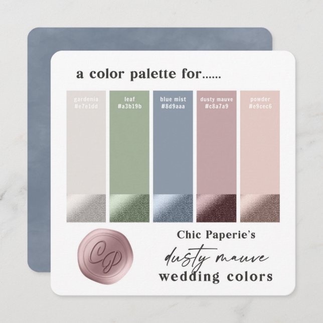 Invitation Palette couleur Mariage Dusty Mauve & Blue 2022 (Devant / Derrière)