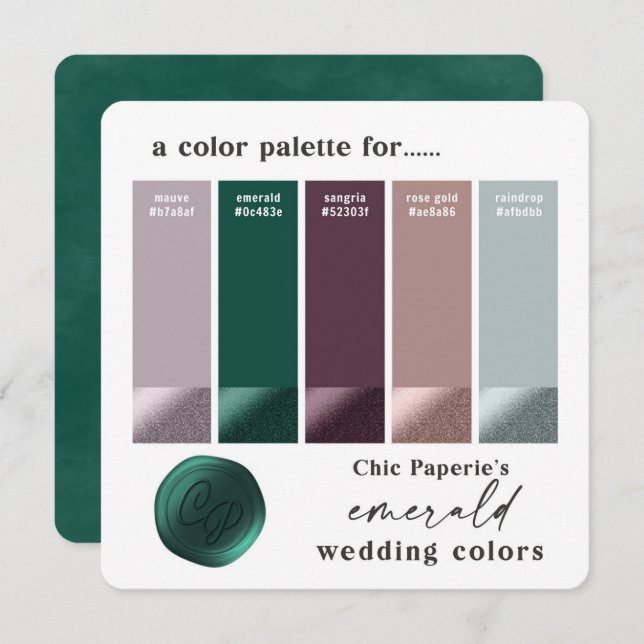 Invitation Palette couleur Mariage vert violet Rose or (Devant / Derrière)