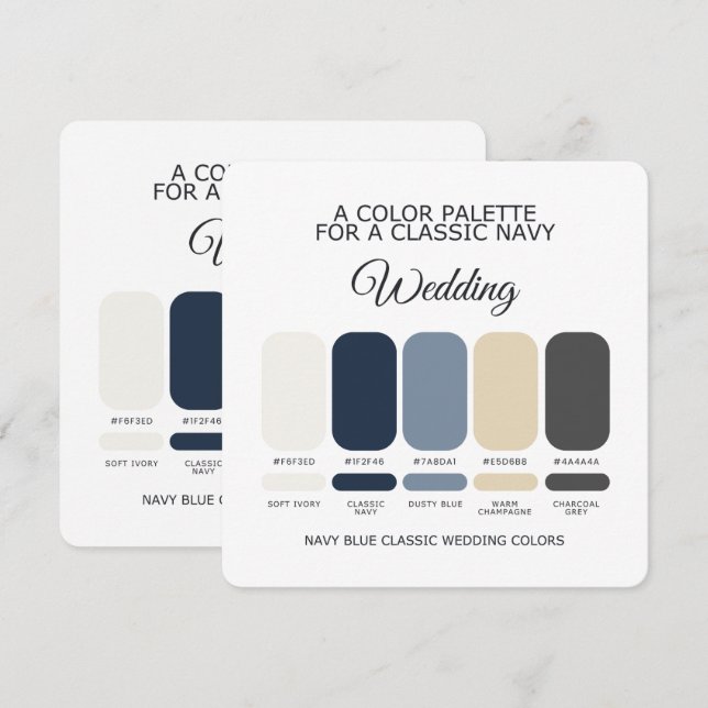 Invitation Palette de couleurs de mariage bleu marine classiq (Devant / Derrière)