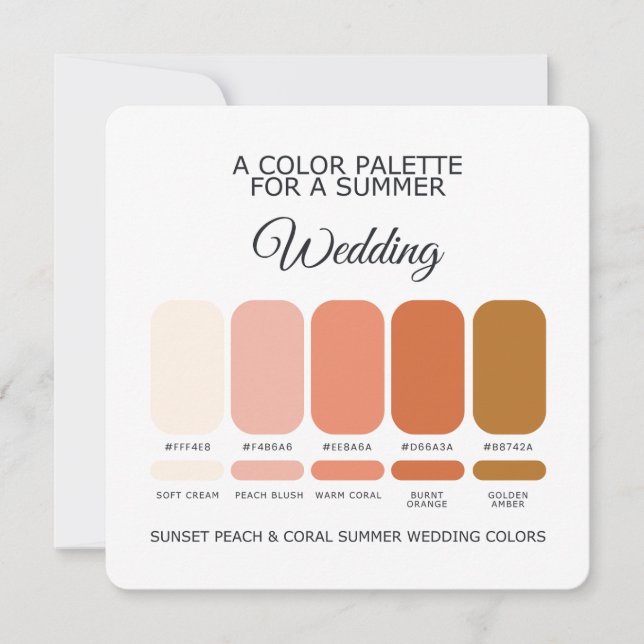 Invitation Palette de couleurs de mariage d'été Corail pêche  (Devant)
