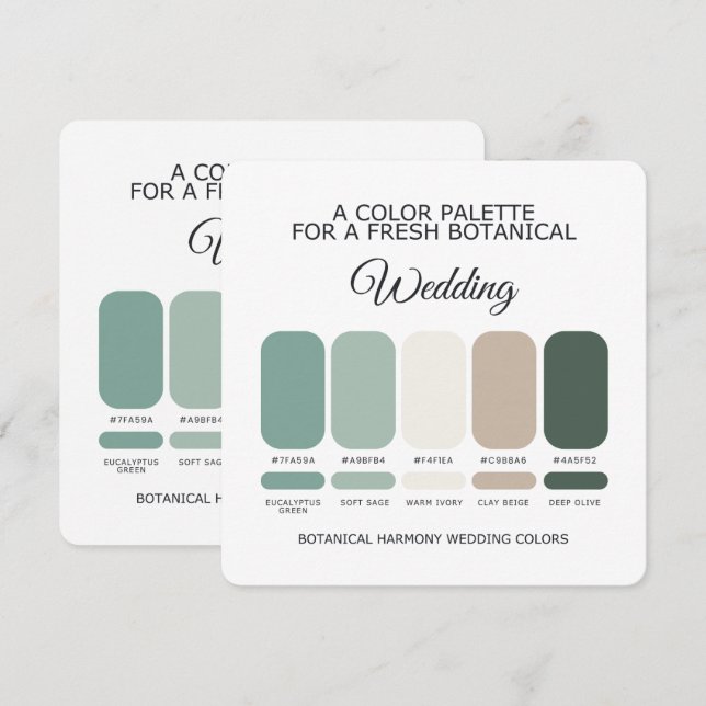 Invitation Palette de couleurs de mariage vert botanique Cart (Devant / Derrière)