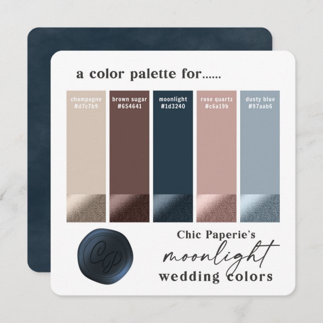 Invitation Palette de couleurs rose Gold & Navy pour mariage  (Devant / Derrière)