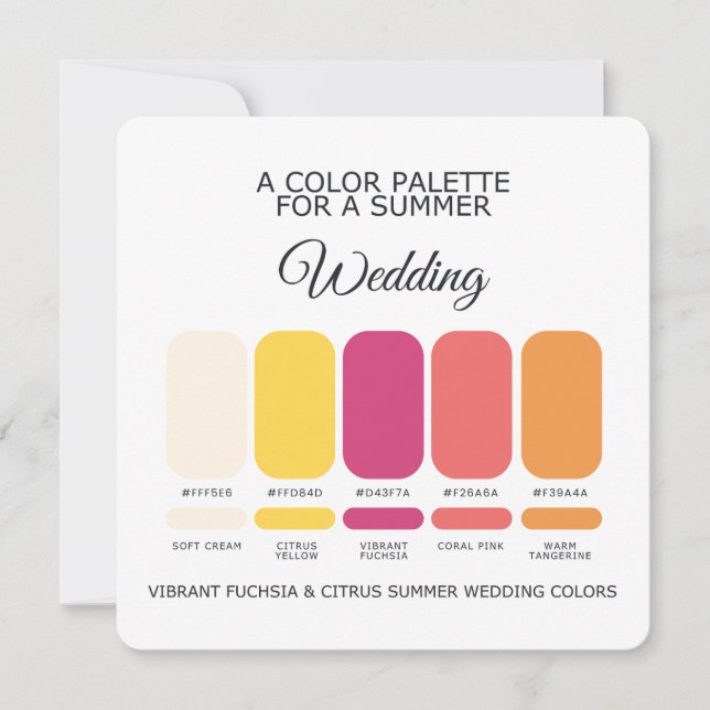 Invitation Palette de mariage d'été aux agrumes Fuchsia vibra (Devant)