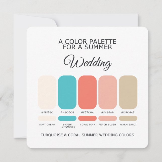 Invitation Palette de mariage d'été Corail Turquoise 2026 Car (Devant)