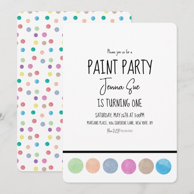 Invitation Palette de peinture à l'aquarelle pour fête d'anni (Devant / Derrière)