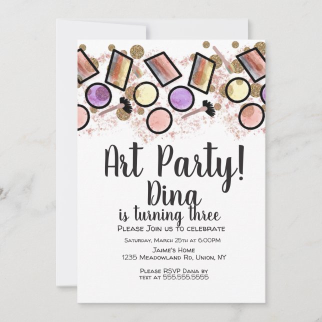 Invitation Palette de pinceaux pour fête d'anniversaire d'art (Devant)