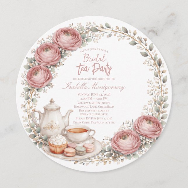 Invitation Palette de rose poussiéreuse Fête de thé Shower de (Devant)