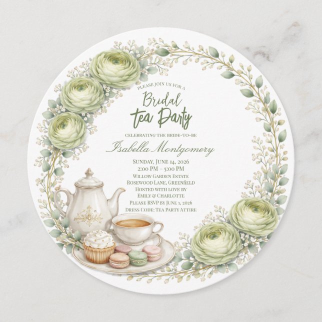 Invitation Palette de thé de mariage de thé vert sauge (Devant)