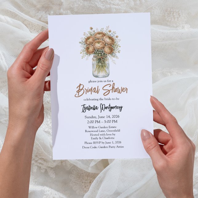 Invitation Palette Marron Ranunculus Pot en Terre Cuite Maria (Brown Palette Ranunculus Mason Jar Bridal Shower Invitations
)