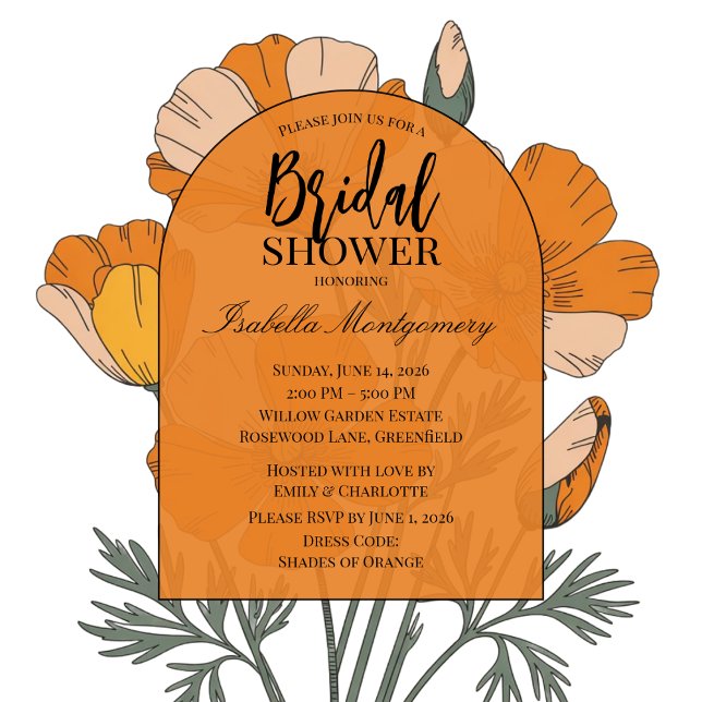 Invitation Palette Orange Chic Poppy Floral Mariage (Chic Orange Palette Poppy Floral Bridal Shower Invitations
)