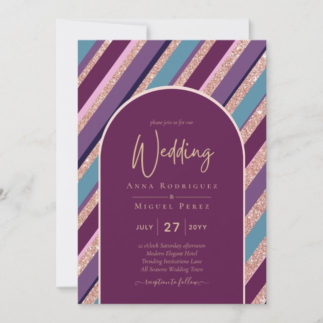 Invitation Palette Plum violet Rose Mariage or  (Devant)