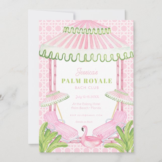 Invitation Palm Beach Cabana Bachelorette Weekend w Itinerary (Devant)