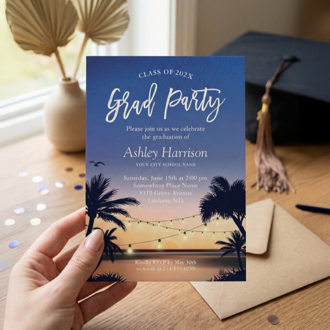 Invitation Palm Beach Sunset String Lights Graduation Party (Créateur téléchargé)