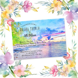 Invitation Palm Beach Sunset Watercolor Fête des mariées