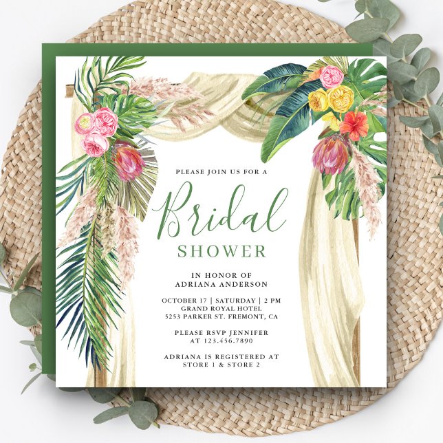 Invitation Palm Beach Tropical Boho Pampas Arch Fête des mari (Créateur téléchargé)