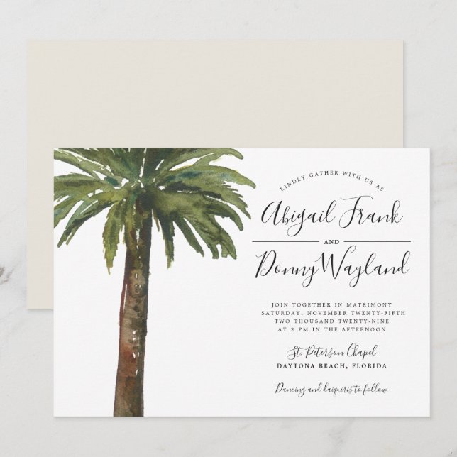 Invitation Palm Dusty | Mariage Celebration Sand Back (Devant / Derrière)