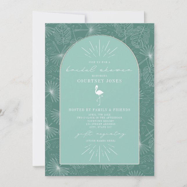 Invitation Palm Feuille Flamant rose Aqua nuptiale douche Inv (Devant)