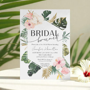 Invitation Palm Feuille Hibiscus Tropical Floral Bridal Brunc