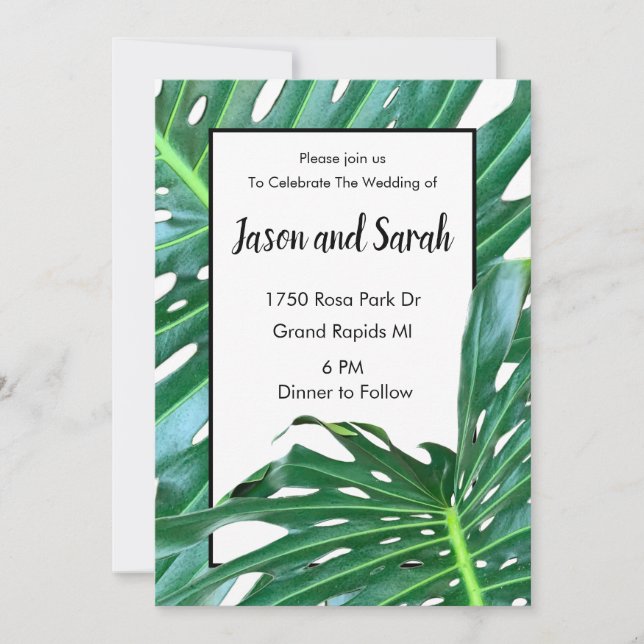 Invitation Palm feuille jungle feuillage Mariage (Devant)