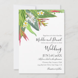 Invitation Palm Feuille Plumeria Tropical Elégant Mariage