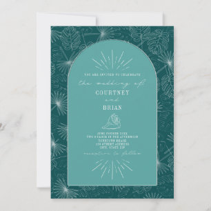 Invitation Palm Feuille Seashell Turquoise Tropical Mariage
