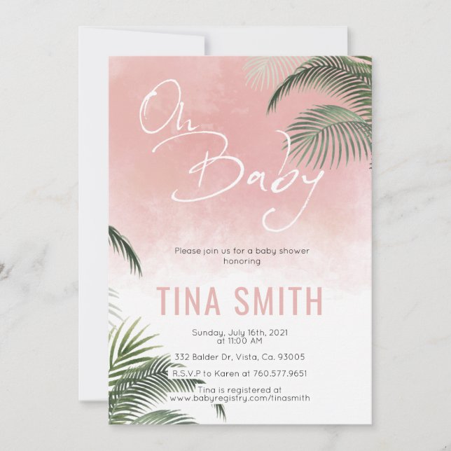 Invitation Palm Fronds Hawaiian Tropical Modern Pink (Devant)