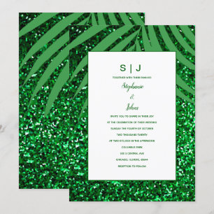 Invitation Palm Leaf Emerald Green Parties scintillant Mariag