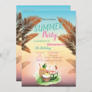 Invitation Palm Leaf, Fruits tropicaux fête d'anniversaire