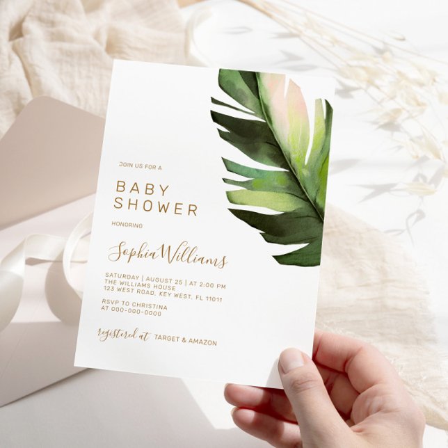Invitation Palm Leaf Tropical Floral Baby shower moderne (Créateur téléchargé)