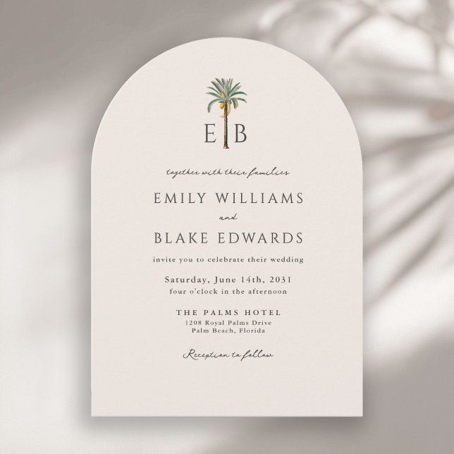 Invitation Palm Logo Elegant Arch Tropical Monogram Wedding (Créateur téléchargé)
