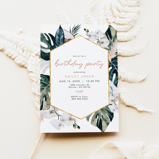 Invitation Palm Pampas rose pâle fête d'anniversaire (Créateur téléchargé)