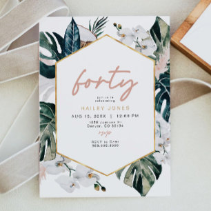 Invitation Palm Pampas Tropical Rose-Noir 40e anniversaire