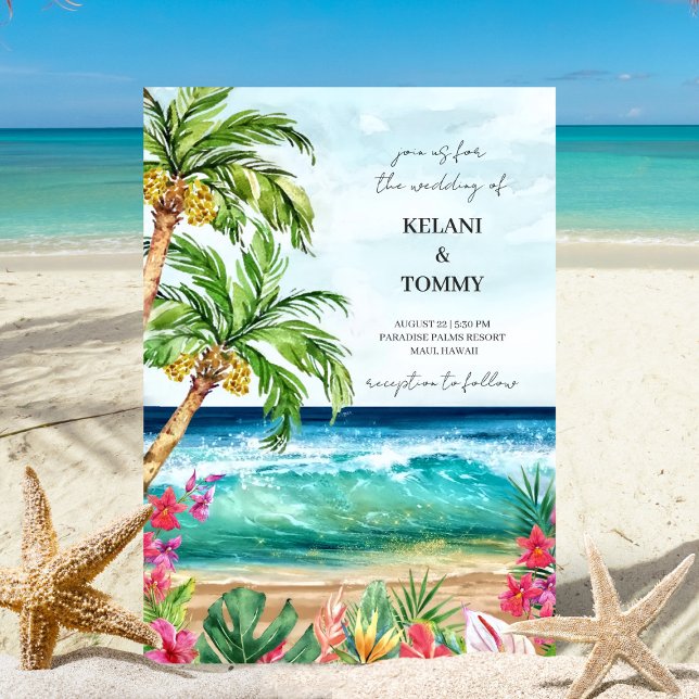 Invitation Palm Paradise | Mariage de destination de plage tr (Créateur téléchargé)