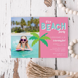 Invitation Palm Pop   Plage Anniversaire Fête Photo Invitatio