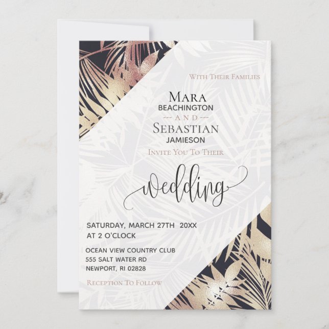 Invitation *~* Palm RSVP QR AR21 Mariage photo tropical (Devant)