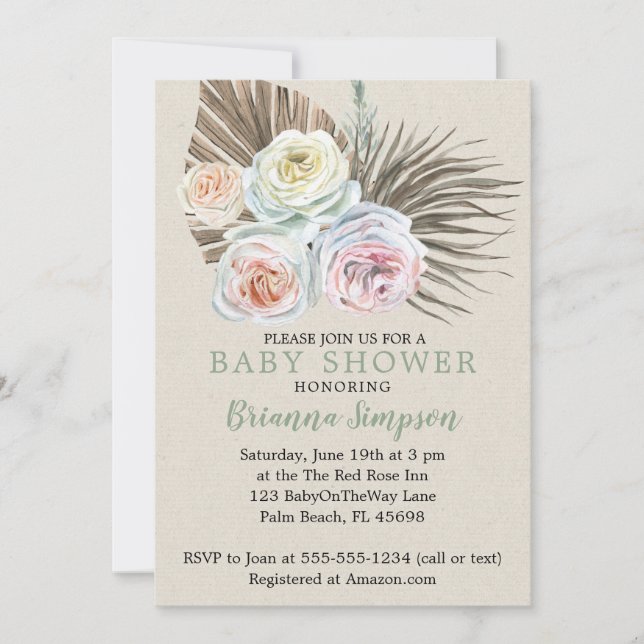 Invitation Palm séché Boho moderne Baby shower floral neutre (Devant)