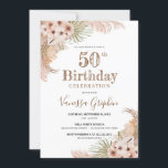 Invitation Palm séché Feuilles Pampas Grass 50e anniversaire<br><div class="desc">Palmier séché Feuilles Pampas Grass 50e anniversaire Invitations, Design tropical du désert remarquable tendance avec aquarelle peinte à la main palmier séché feuilles mélangé pampas herbe roseaux mixtes fleurs tropicales et roux rose orchidée et roses roses poussiéreuses et désert rose poussiéreux combiné script de calligraphie moderne police - vision stupéfiante...</div>