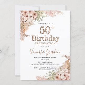 Invitation Palm séché Feuilles Pampas Grass 50e anniversaire