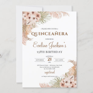 Invitation Palm Séché Pampas Grass Orchidée Blush Quinceanera