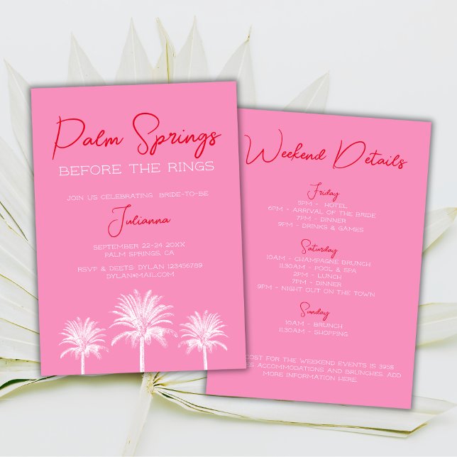 Invitation Palm Springs Avant Le Week-End Bachelorette Des An (Palm Springs Before The Rings Bachelorette Weekend Invitation)