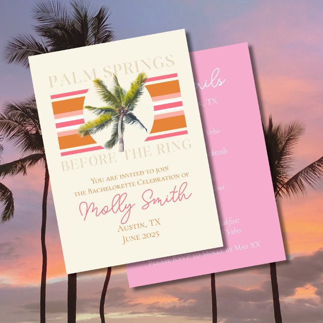 Invitation Palm Springs Before the Ring – Enterrement de vie  (Palm Springs before the Ring invite with modern font – perfect for bachelorette or celebrations!)