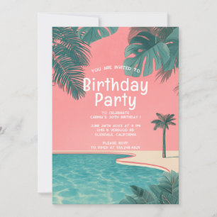 Invitation Palm Springs été fête d'anniversaire rose