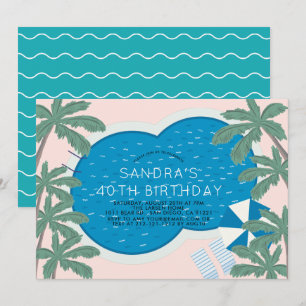 Invitation Palm Springs Pool Party Rose Adulte Anniversaire