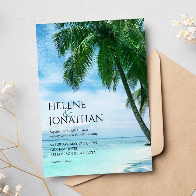 Invitation Palm Tree Beach Océan tropical Destination Mariage (Palm Tree Beach Tropical Ocean Destination Wedding Invitation)