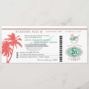 Invitation Palm Tree Boararding Pass à Chypre Mariage