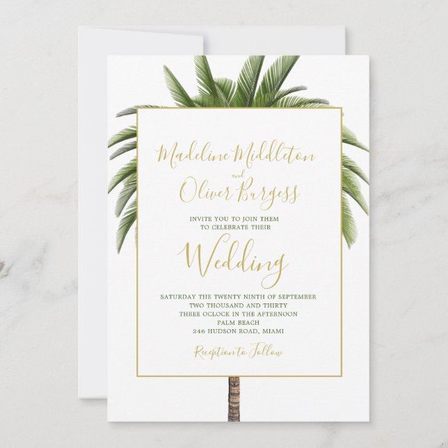 Invitation Palm Tree élégant moderne Tropical élégant Mariage (Dos)