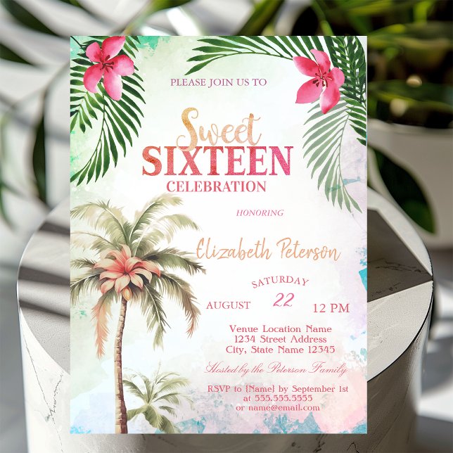 Invitation Palm Tree Fleurs tropicales été doux 16 Party (Créateur téléchargé)