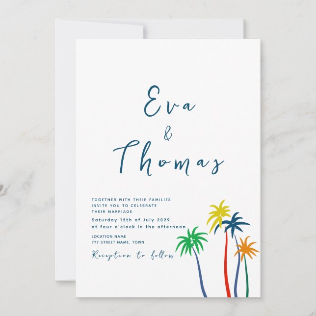 Invitation Palm Tree Minimal Beach Wedding (Devant)