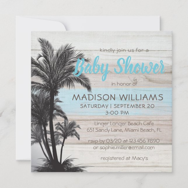 Invitation Palm Tree moderne Plage tropicale Baby shower chic (Devant)